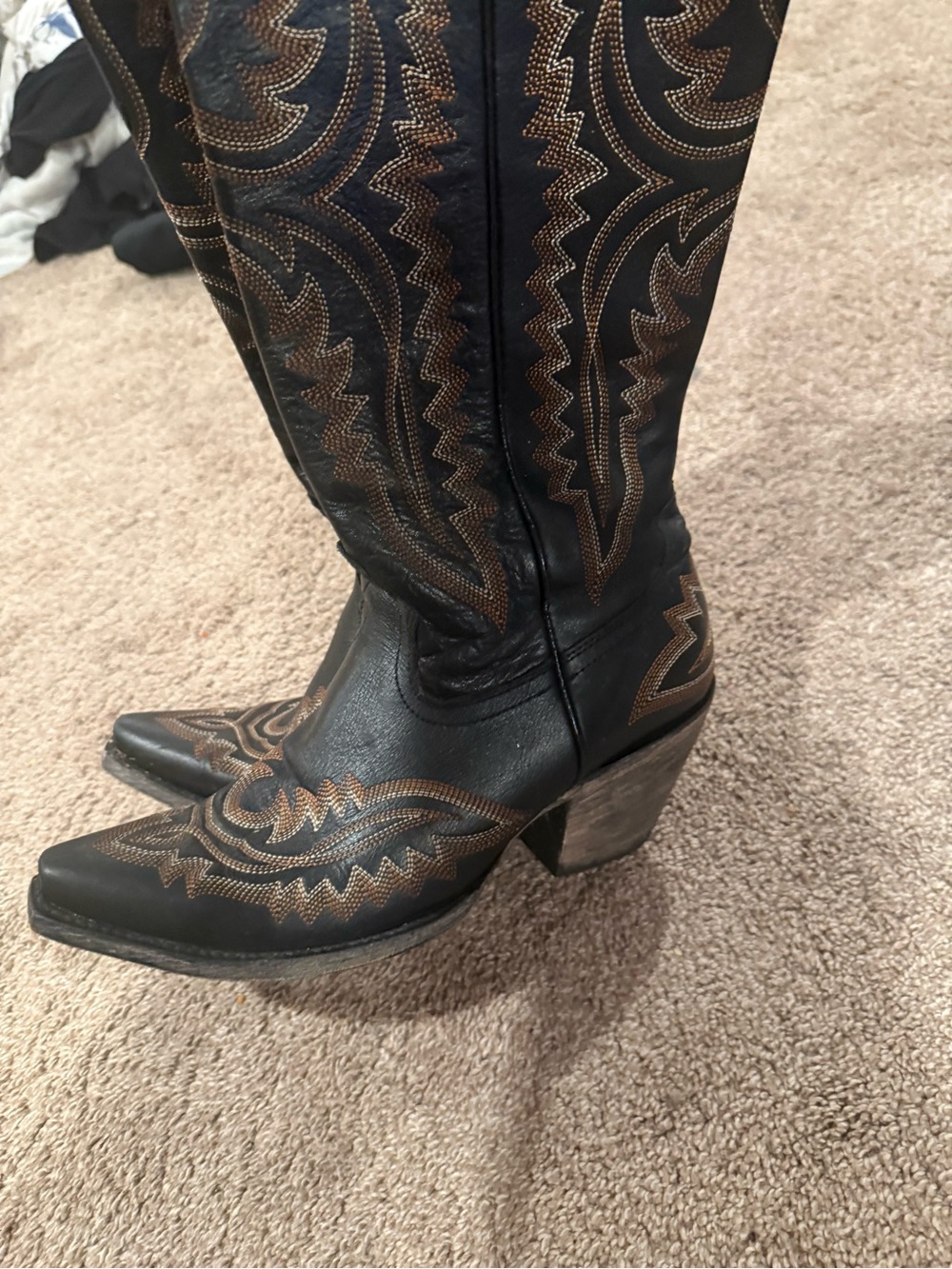 Ariat Black Western Knee-High Boot with Brown Stitching - Picture 2 of 4